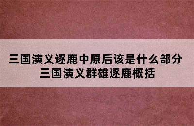 三国演义逐鹿中原后该是什么部分 三国演义群雄逐鹿概括